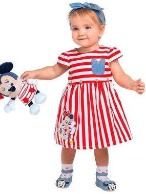 Disney Baby Striped Minnie Mouse Baby Dress Set Size 9-12M